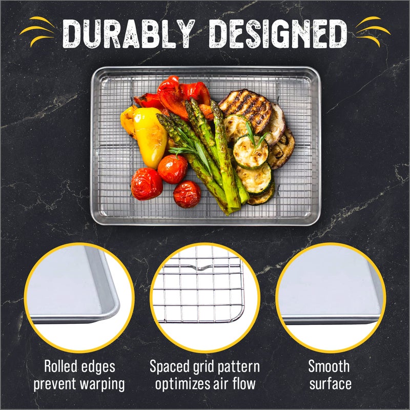 Checkered Chef Baking Sheet, 2 Pack Half Sheet Pan with Stainless Steel Wire Rack Set - Easy Clean Cookie Sheets for Baking - Image 3
